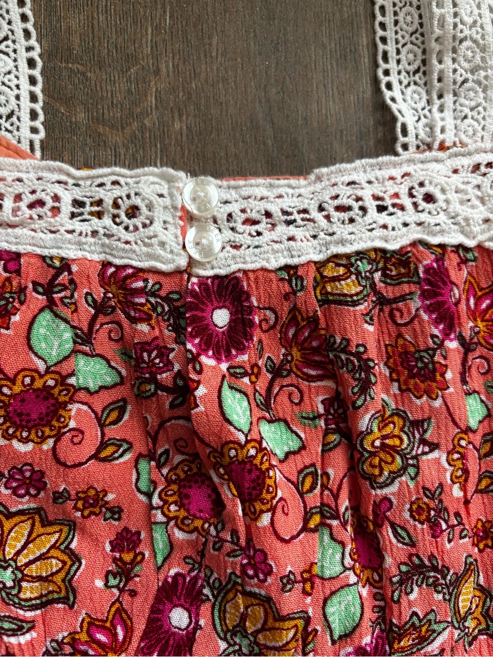 Peek Coral Floral Romper with White Lace - Picture 3 of 6